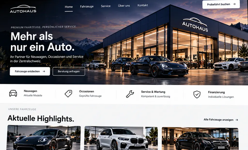 Startseite der Demo-Website eines fiktiven Autohauses.